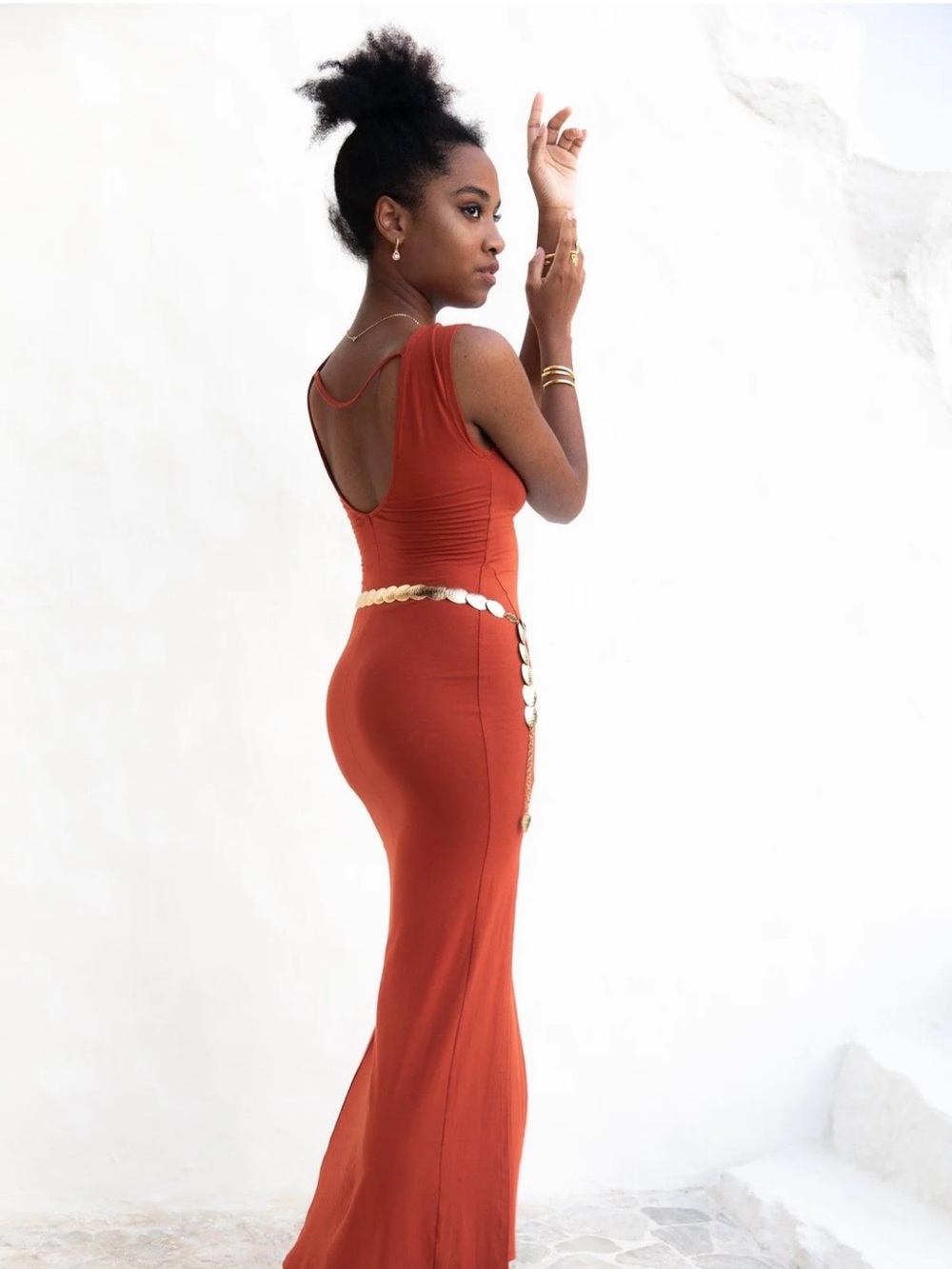 Elegant Rust Bodycon Maxi Dress - Brand: Royal Codes